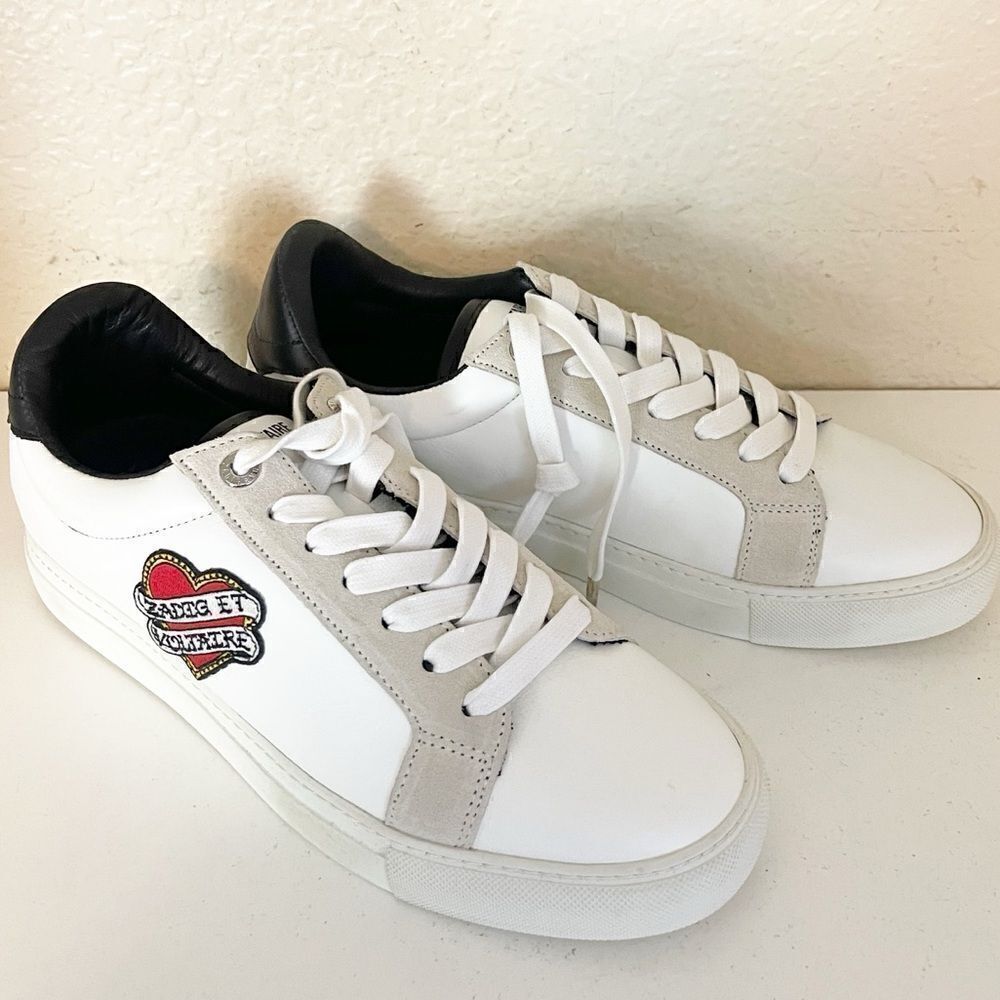 Zadig & Voltaire leather sneakers ZV1747 tattoo style heart patch French 41/US10 - Picture 11 of 15